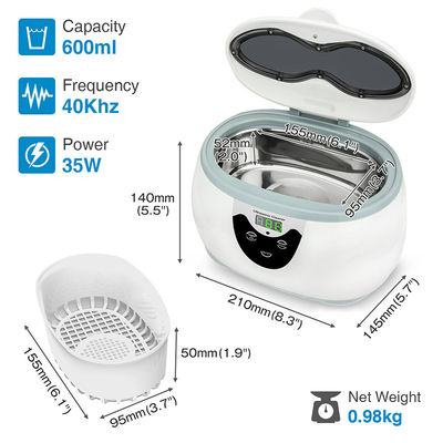 Digital 40KHz Household 600ml Ultrasonic Jelwery watches Dental Eyeware Cleaner with Degas Function
