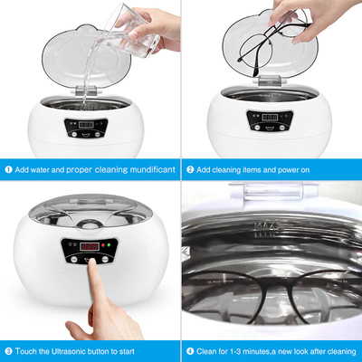 600ml Household Mini Ultrasonic Cleaner Portable For Eyeglasses Dentures